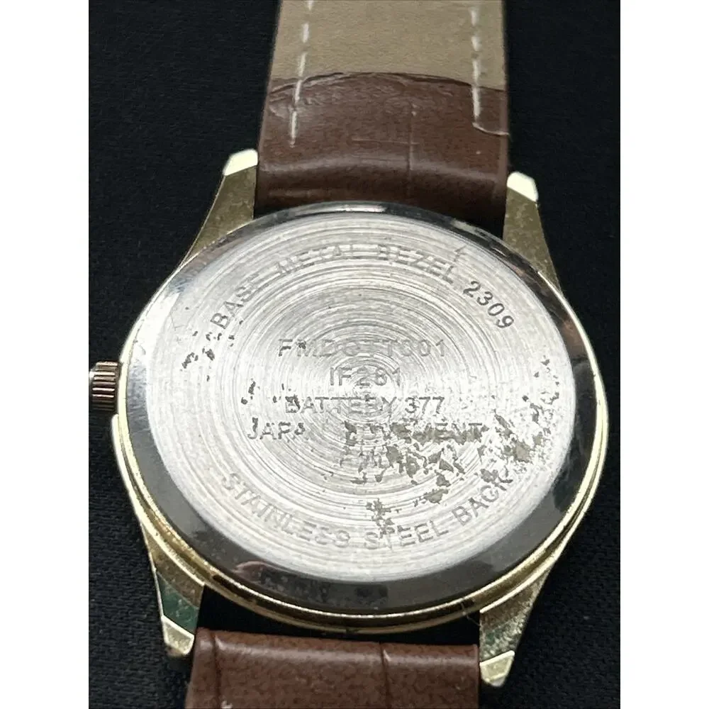 Gold Tone White Dial Brown Band Women’s Quartz Watch